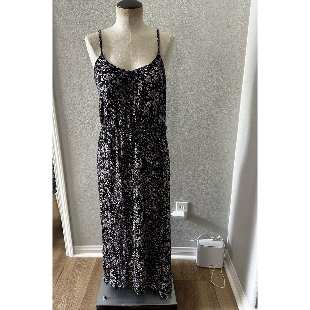 Mudd Women's Floral High Low Maxi Dress Black Sleeveless Belted Boho Size L